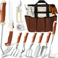 Garden Tool Set, 12 Pcs Heavy Duty Floral Gardening Tools Kit with Gardening Hand Weeder Tools, Durable Storage Bag and Gloves, Gifts for Women and Men Brown