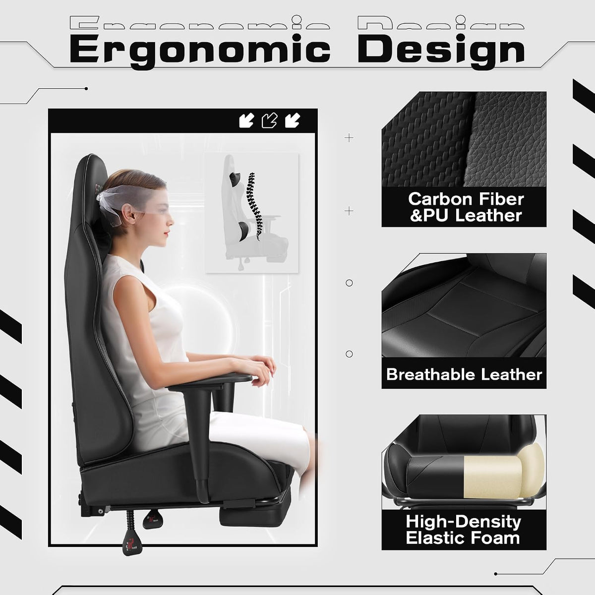 Homall Gaming Chairs, Computer Chair with Footrest and Massage Lumbar Support, Height Adjustable Game Chair with Headrest and Swivel Seat (Black)