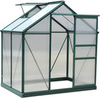 Outsunny 6' x 4' Greenhouse for Outdoors, Polycarbonate Greenhouse with Rain Gutter and Roof Vent, Aluminum Walk-in Green Houses for Outside for Patio Backyard Garden, Dark Green