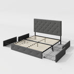 Allewie Full Size Storage Bed Frame with 4 Underbed Drawers, Light Grey