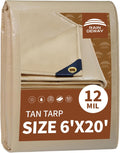 RAINDEWAY 6x20 Feet Heavy Duty Tarp,12 Mil Tan Waterproof Poly Tarp Cover,UV Resistant,Weatherproof,Durable,Multipurpose Tarps with Grommets and Reinforced Edges