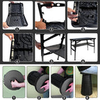 Folding Table and Stool, Small, Black, 4 Foot Outdoor Portable Table, Adjustable Height, Camping, Picnic, RV Table, 55lbs Load-Bearing, Lightweight