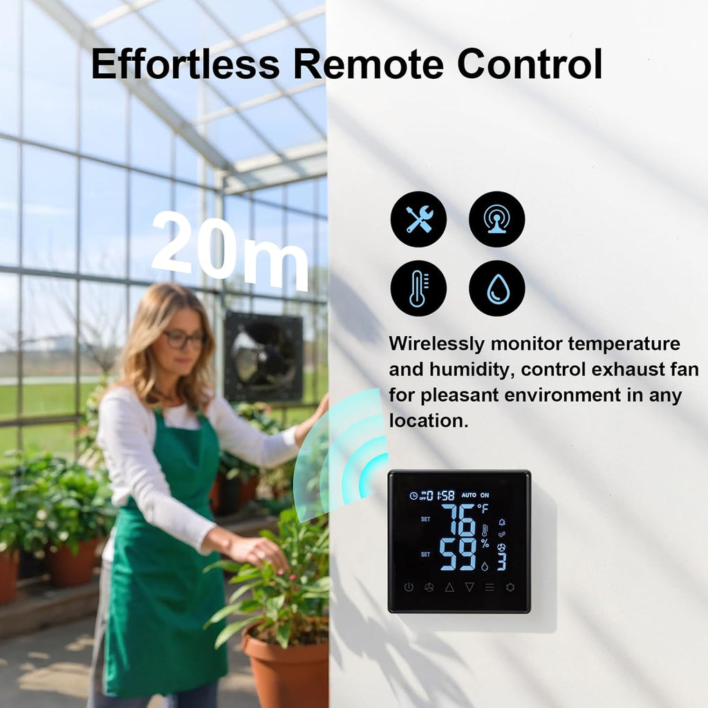 GROWNEER 12 Inch Exhaust Fan with Temperature Humidity Controller, 1200CFM Remote Control Shutter Exhaust Fan, 10-Speed Adjustable Wall Mount Attic Fan for Greenhouses Garages Sheds