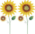 hogardeck Metal Sunflowers Decorative Garden Stakes, 2 Pack 33" Outdoor Garden Decor with Shaking Head Sunflowers Ornament Yard Stakes, Spring Yard Art Fairy Decorations for Patio Lawn