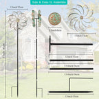 Wind Spinners Outdoor Wind Spinner Metal 13” Dia Wind Spinners for Yard and Garden Decor Pinwheels Wind Sculptures & Spinners(57” H)