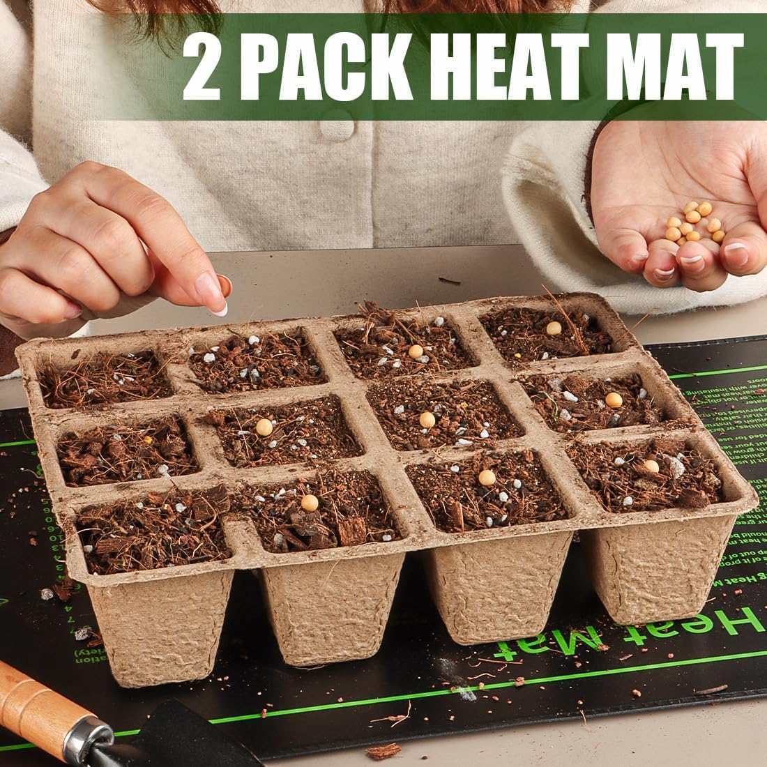 2 Pack Graphene Plant Heating Mat for 1020 Seedling Trays, 20W Waterproof Heating Pads for Seeds Germination and Microgreen Trays Thick and Reusable Gardening Gifts