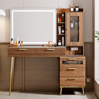 Arulvmrn Vanity Desk with 29.53" HD Lighted Mirror, 47.24" Big Modern Vanity Desk with Mirror and Lights, Makeup Vanity with 5 Drawers and Storage Shelves and Charging Station,B0F7QPHWWM