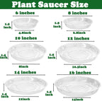 16 Packs 6/8/10/12 Inches Large Clear Plant Saucers for Indoor Outdoor Use Heavy Duty Plastic Plant Trays for Planter Bulk Flower Pot Drip Trays to Catch Water, 4 to 20 Inch
