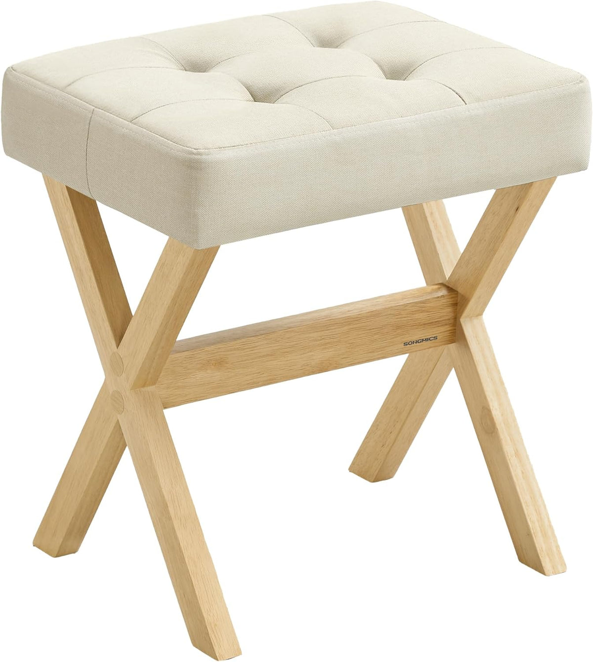 SONGMICS Makeup Stool, Padded Vanity Foot Rest, Solid Wood X Legs | 16.5 x 12.6 x 18.1 Inches, for Bedroom, Closet, Entryway, Summer Sand, MARY Collection ULSF006LF02