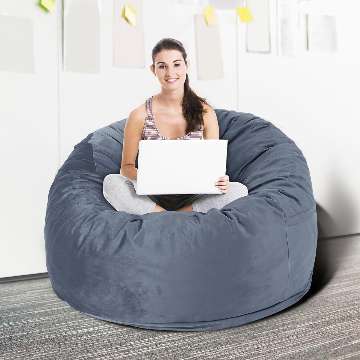 3 Feet Bean Bag Chair, Memory Foam Filled, Removable Cover, Bean Bag Chairs for Adults and Teens, Grey