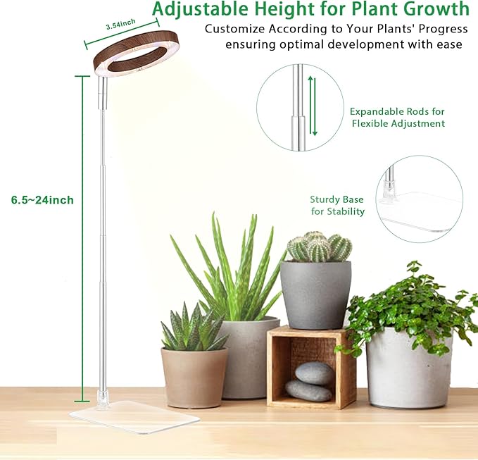 yadoker Plant Grow Light, LED Growing Light Full Spectrum for Indoor Plants,Height Adjustable, Automatic Timer, 5V Low Safe Voltage,Idea for Small Plants