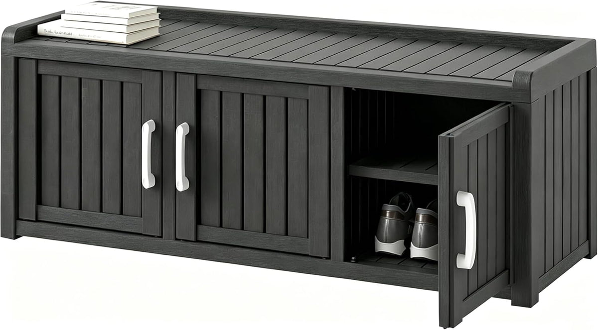 Outdoor Shoe Bench, Waterproof UV-Resistant Indoor Resin Shoe Cabinet, Entryway Shoe Storage with 3 Doors, Living Room, Bedroom, Black (3 Door)