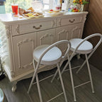 QQXX Folding Bar Stool with Footrest,Leather Padded Folding Kitchen Stool,Portable Counter Height Foldable Stool Tall Bar Stools for Outdoor Kitchen Shop Cafe(2 Pc, White Seat Height 27.5")
