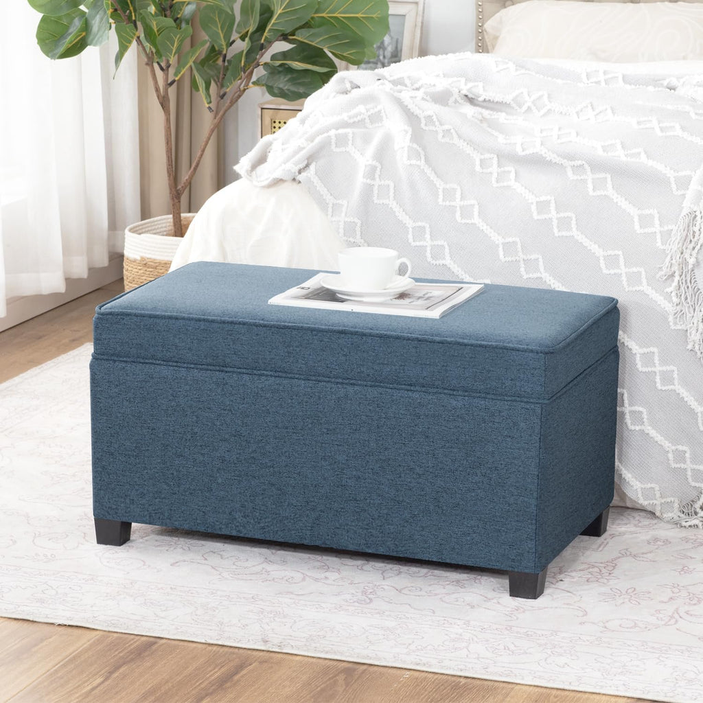 Adeco 31 Inches Storage Ottoman Bench, Non-Folding End of Bed Foot Rest Stools Ottoman with Thicker Foam Padded Seat, Upholstered Storage Chest for Living Room, Entryway, Bedroom