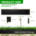 Metal Landscape Edging 6 Pack 40" L x 10" H,Galvanized Bendable Metal Garden Edging,Hammer- in Steel Landscape Edging with a Pair of Gloves and 7 Clips,Black (20 FT Total)