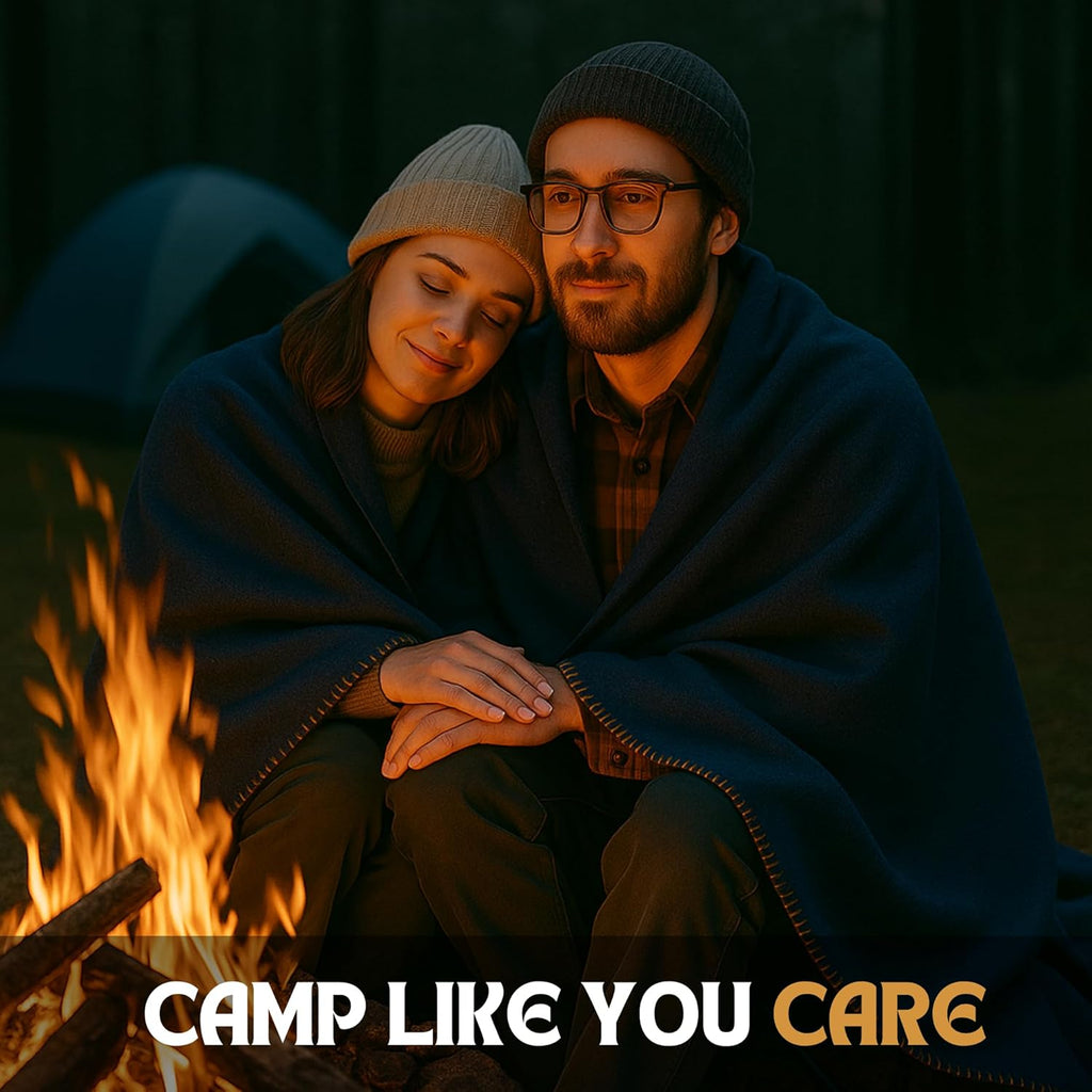 Wool Camping Blanket – 70% Wool Heavy-Duty Military Style Throw, Warm & Washable, Fire Retardant Cover for Emergency, Survival & Outdoor Use – Perfect for Camping, Car, Home & Hiking, Navy 66x90
