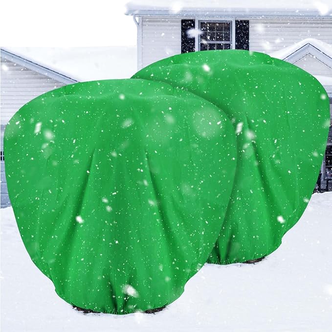 ANPHSIN 2 pcs 9.8ft x 9.8ft Extra Large Plant Covers Freeze Protection- Winter Shrub Plant Protection Bags, Frost Blankets Cloths with Drawstring for Outdoor Garden Potted Plants Shrub, Green