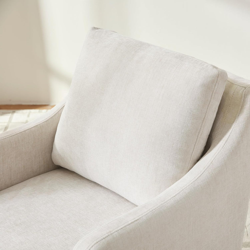 VKNOW Upholstered Dining Chairs, Modern Kitchen Chairs Dinner Chairs with 4 Casters, Chenille Armchair for Bedroom Reading Room Living Room, Beige
