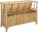 Bamboo Garden Storage Bench, 43 Inch Outdoor Patio Seating with Under Seat Hidden Compartment, Natural Wood Entryway Bench for Sunroom Backyard and Porch