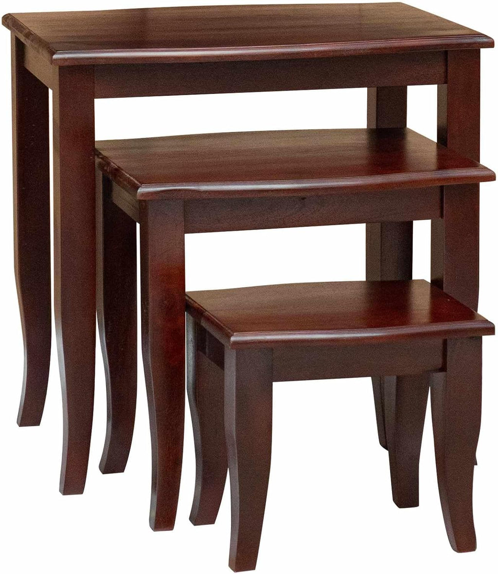 Nesting Side Tables 3 pcs Brown Solid Mahogany Wood | Space Saving Design, Easy Clean Surface, No Assembly Needed, for Living Room or Bedroom