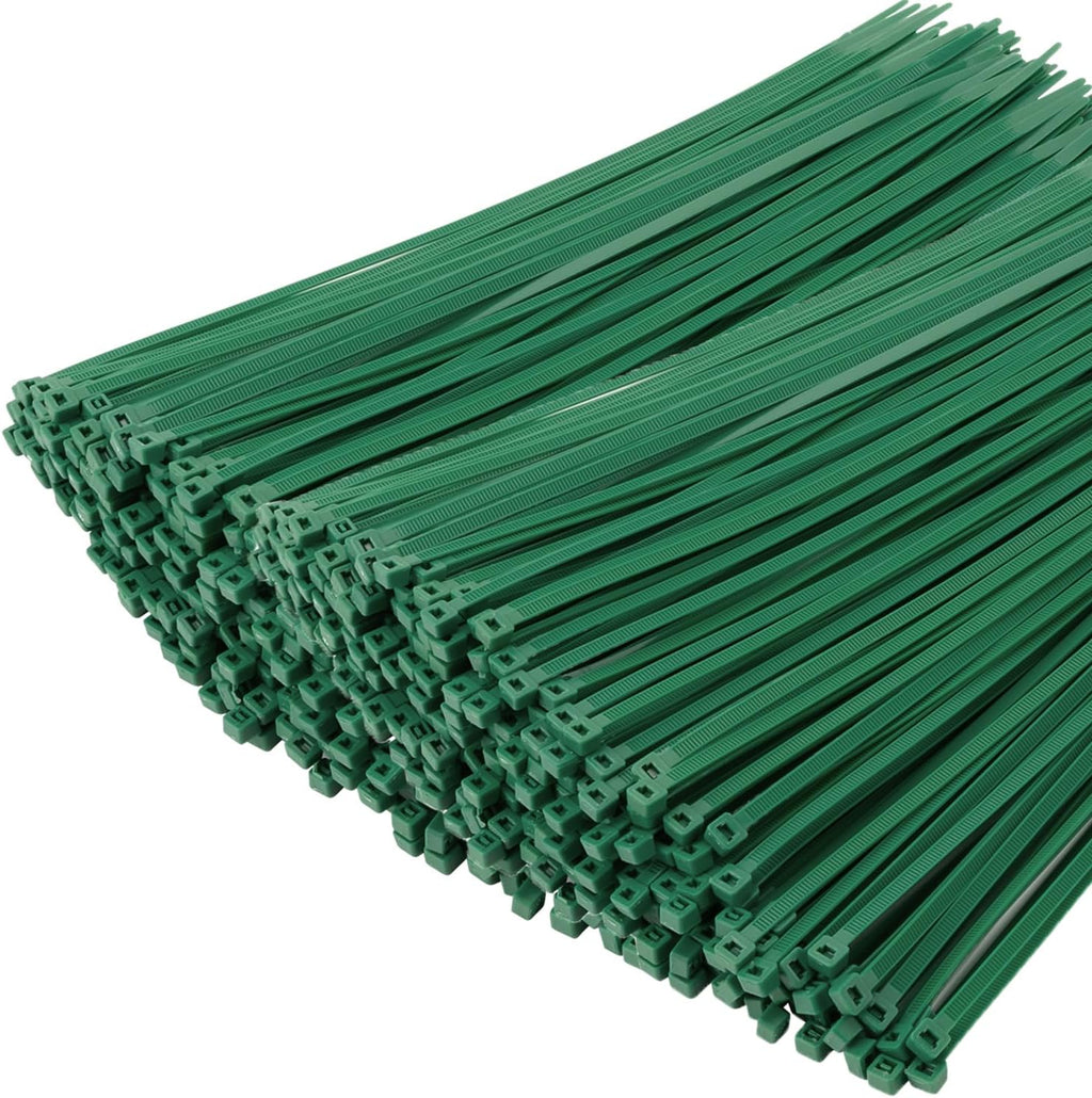 XINGO 1000 PCS Green Zip Ties 8 Inch, 60 LBS Tensile Strength, Self-Locking Nylon Plastic Nylon PA66 Wire Ties for Indoor and Outdoor Use