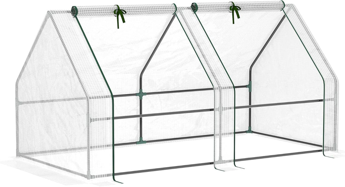 Outsunny 6' x 3' x 3' Mini Greenhouse with Zippered Doors & Roll-up Windows, Portable Plant Hot House with Durable PE Cover, Water Resistant, UV Protected for Outdoor Flowers, Vegetables, White
