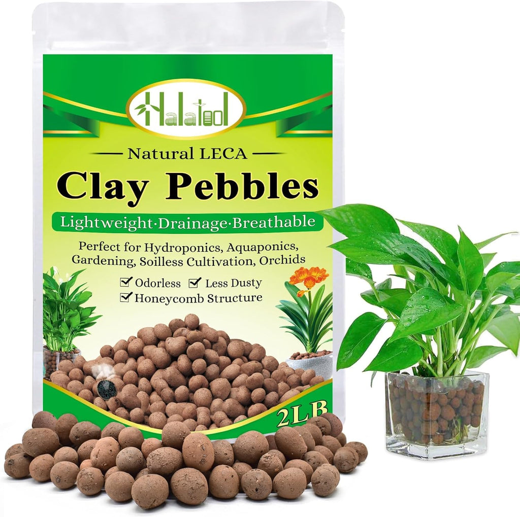 Halatool 2 LB Natural Expanded Clay Pebbles for Plants 4mm-16mm Clay Balls 100% Organic Hydroton Leca Balls for Indoor Plants Hydroponic Growing Gardening Orchids Drainage Decoration Aquaponics