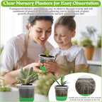 Caffox 51PCS Reusable Seed Starter Kit Includes 26 Packs 3 Sizes Clear Nursery Pots with Silicone Base, Repotting Mat, Gardening Gloves, Plant Labels and Seedling Tools for Easy Transplant