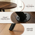 34.6" Round Dining Table Set for 2, Walnut Small Dining Room Set | Space-saving MDF Tabletop, 2 Beige PU Leather Chairs, Great for Modern Kitchen, Coffee, Restaurant, Office, Sturdy & Seamless