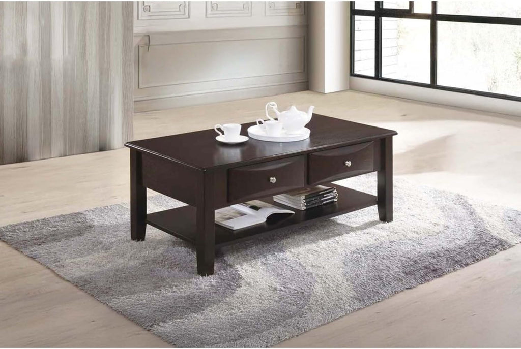 4pc Occasional Tables Set Living Room Coffee and Console Table 2X End Tables Wooden Classic Drawers Open Storage Shelf Base