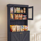 71" Black Farmhouse Kitchen Pantry Cabinet Set of 3— Freestanding Coffee Bar with Glass Doors or Drawers, Microwave Stand, Large Storage Hutch with Adjustable Shelves for Living Room and Kitchen