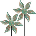2 Pack Wind Spinners Outdoor Clearance Metal Vintage Green,Wind Sculpture Small Iron Windmill is Decorative Garden Stakes for Patio Lawn Outdoor Yard Lawn Garden Decor