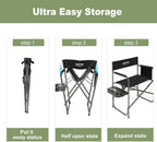 YOUNG WOOD Camping Directors Chair, Lightweight Oversized Portable Folding Chair with Side Table and Storage Pockets for Outdoor Camping, Lawn, Picnic and Fishing, Supports 400lbs (Black)