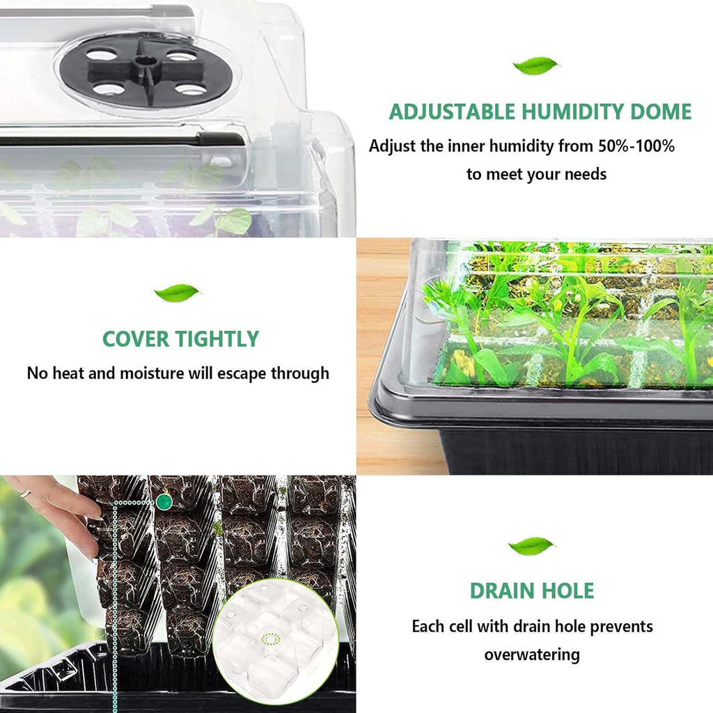 Seed Starter Tray with Grow Light, 2 Packs 80 Cells Seed Starting Kit, Reusable Seedling Starter Trays with Humidity Dome, Plant Germination Trays for Indoor Seed Starter Kit, Black