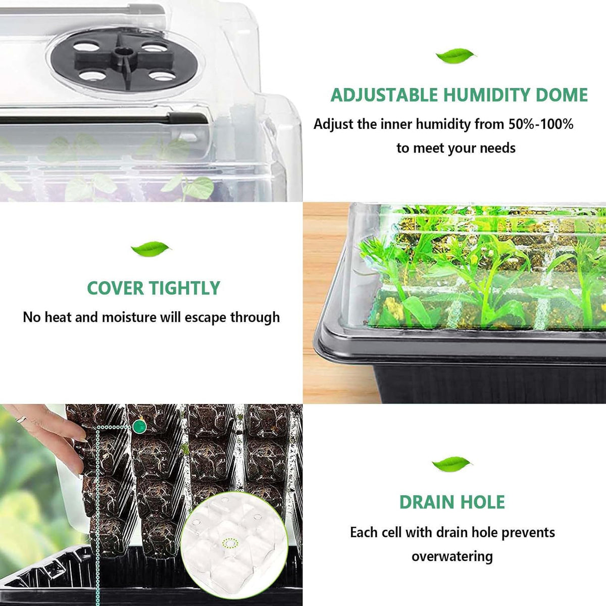 Seed Starter Tray with Grow Light, 2 Packs 80 Cells Seed Starting Kit, Reusable Seedling Starter Trays with Humidity Dome, Plant Germination Trays for Indoor Seed Starter Kit, Black