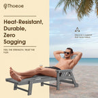 THOEOE Patio Chaise Lounge Chair,HDPE Lounge Chair Outdoor with Wheels | Oversized pool lounge chairs with cup holder, 5 adjustable position for patio,outside,pool,deck