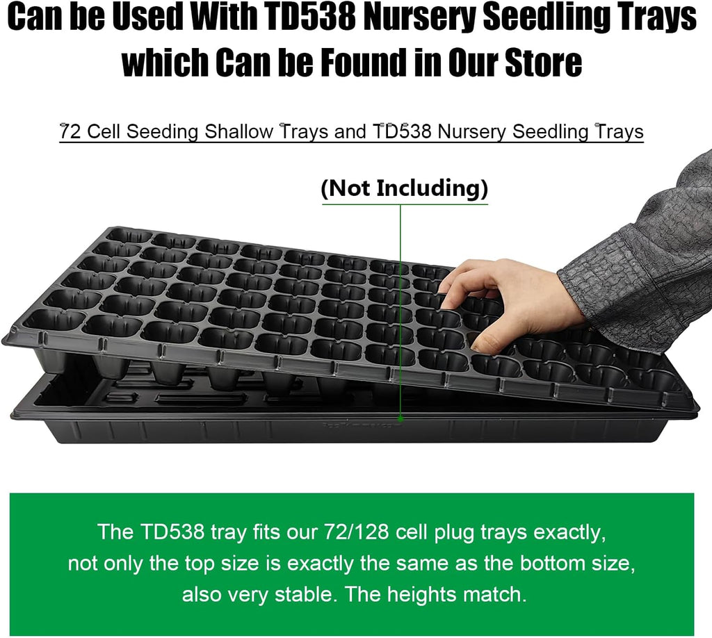 72 Cell Seed Trays, Thick Durable 72 Cell Plug Tray Seedling Plastic Nursery Tray for 1020 Flat Germination (10-Pack, 21"×11", 1.81" Height, Low)