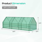 BPS 9x3x3 ft Mini Greenhouse with Green PE Cover UV-Protected Roll-Up Zipper Doors, Ideal for Indoor or Outdoor Use on Raised Garden Beds