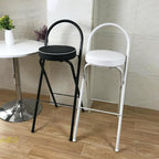 QQXX Folding Bar Stool with Footrest,Leather Padded Folding Kitchen Stool,Portable Counter Height Foldable Stool Tall Bar Stools for Outdoor Kitchen Shop Cafe(2 Pc, White Seat Height 27.5")
