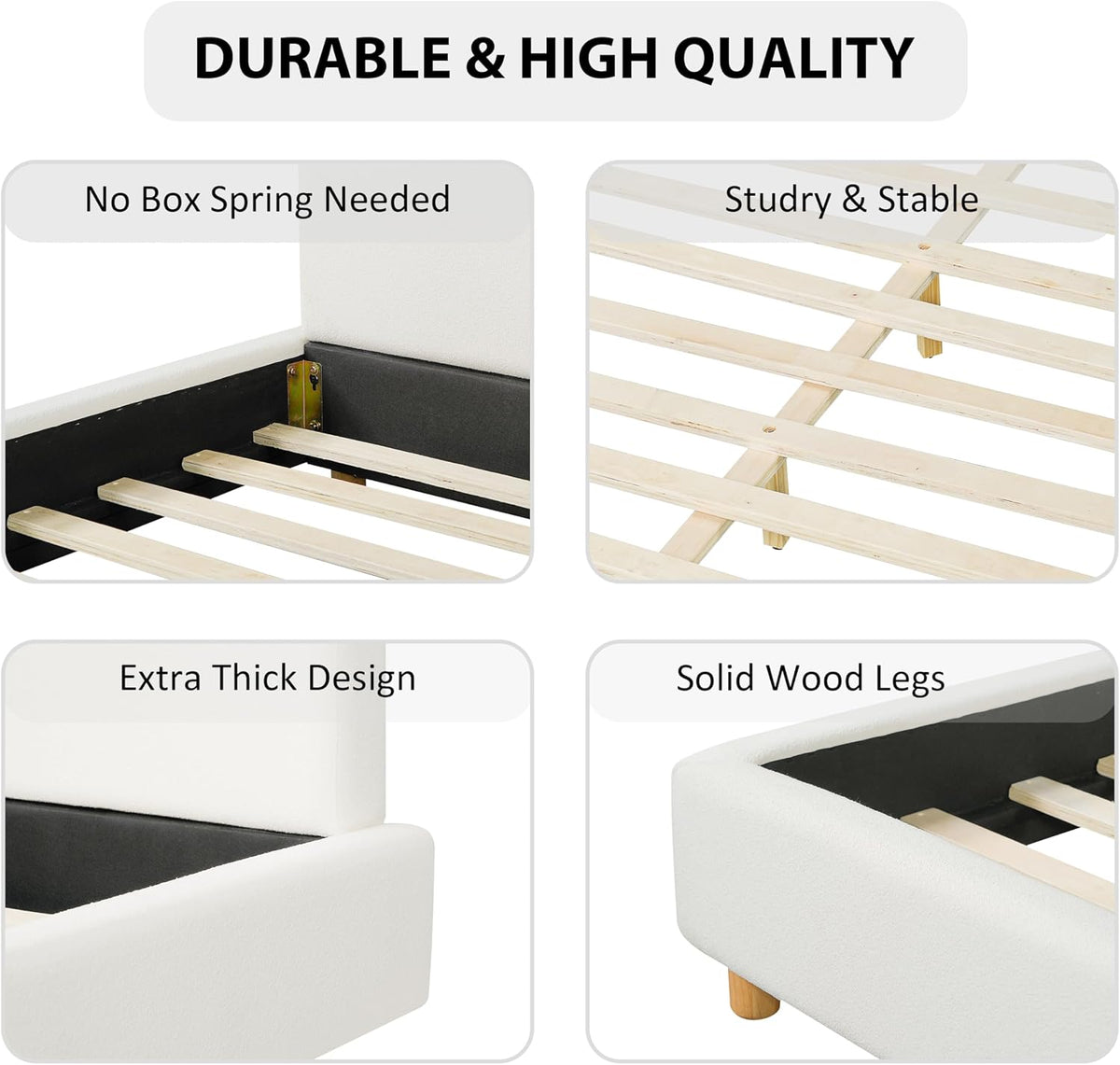 Merax Queen Size Boucle Upholstered Platform Bed Frame with Headboard,Modern Soft Fabric for Bedroom with Wood Slats Support for Bedroom