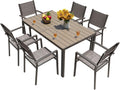 Homall Patio Dining Set 7 Pieces Outdoor Furniture with Large Table and 6 Textilene Chairs for Porch, Poolside, Yard and Garden, Light Grey