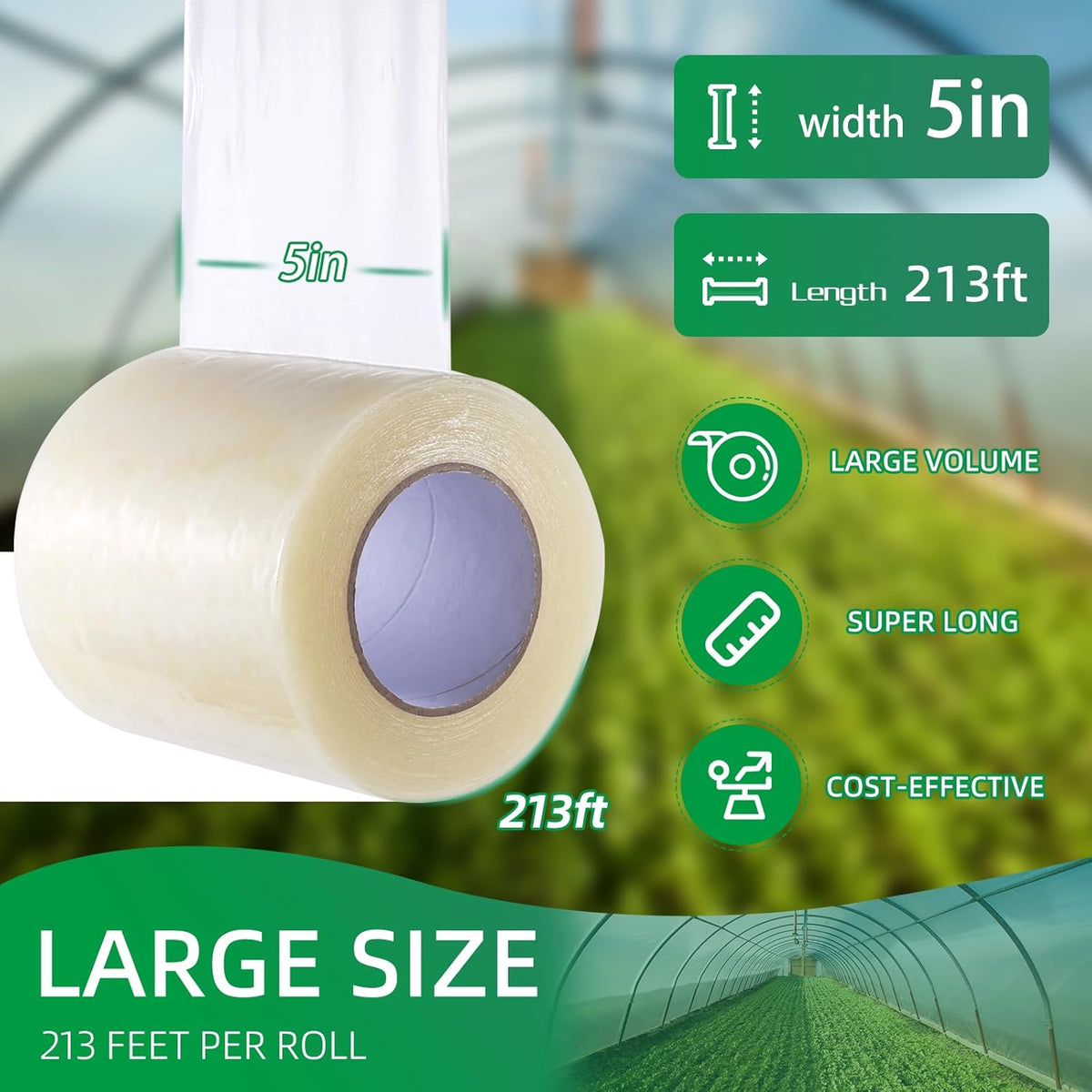 Greenhouse Repair Tape, 6.3 mil Thickness Greenhouse Plastic Tape, Clear UV Resistant Greenhouse Sheeting Coverings Film Tape(5inX213ft)
