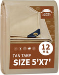 RAINDEWAY 5x7 Feet Heavy Duty 12 Mil Tan Poly Tarp Cover,UV Resistant,Weatherproof,Durable,Multipurpose Waterproof Small Tarp with Grommets and Reinforced Edges