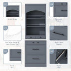 Merax Modern 83.7inch Freestanding Kitchen Hutch with Faux Marble Top, Kitchen Pantry with 5 Storage Drawers and Adjustable Shelf, Gray