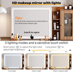 Arulvmrn Vanity Desk with 29.53" HD Lighted Mirror, 47.24" Big Modern Vanity Desk with Mirror and Lights, Makeup Vanity with 5 Drawers and Storage Shelves and Charging Station,B0F7QPHWWM