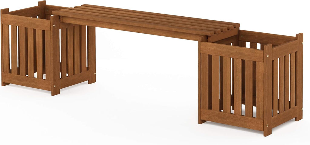FURINNO FG19455 Tioman Hardwood Outdoor Lifestyle Flowerbox with Bench, Natural