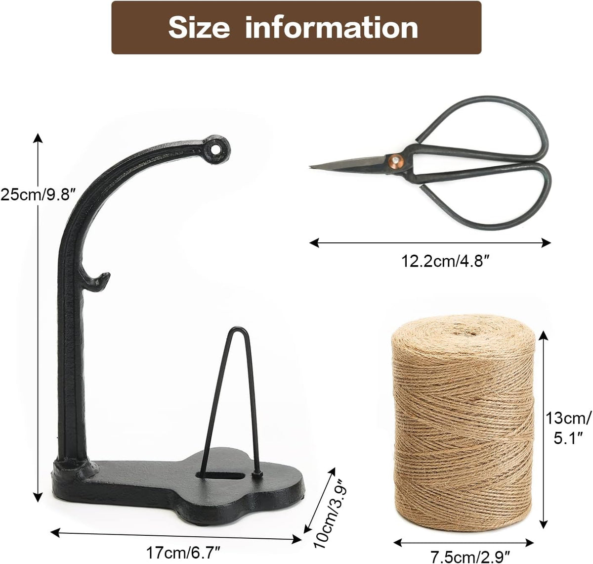 Sungmor Cast Iron Garden Twine Holder Set - 1300ft. Natural Jute Twine String & Rope Rack & Scissors - Decorative & Practical Home Arts Crafts Tools for Picture Display Gift Wrapping Packing Gardening