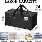 4 Pcs 24 Gallon Large Moving Bags with Zipper and Handles Foldable Storage Duffle Bags Heavy Duty Extra Large Totes for College Dorm Travel Clothes Blankets Bedding Moving (Black)