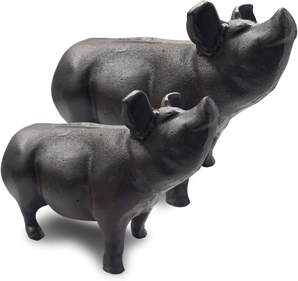 NACH Cast Iron Pig Statue - Black Door Stopper/Paperweight, Rustic Garden Decor, 9.2x3.7x5.9 Inch, Black Head Up Pig