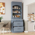 Merax Modern 83.7inch Freestanding Kitchen Hutch with Faux Marble Top, Kitchen Pantry with 5 Storage Drawers and Adjustable Shelf, Gray